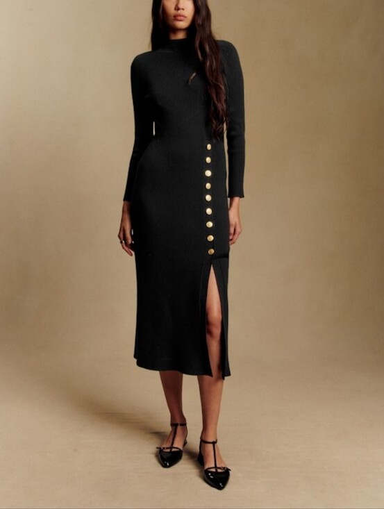 Sezane Dresses & Skirts - Sezane Black Harper Slit Midi Dress